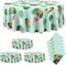 6 PcsFlamingo Hawaiian Tablecloth 84 Inch Luau Tropical Flower Round Table Cloth(Green)